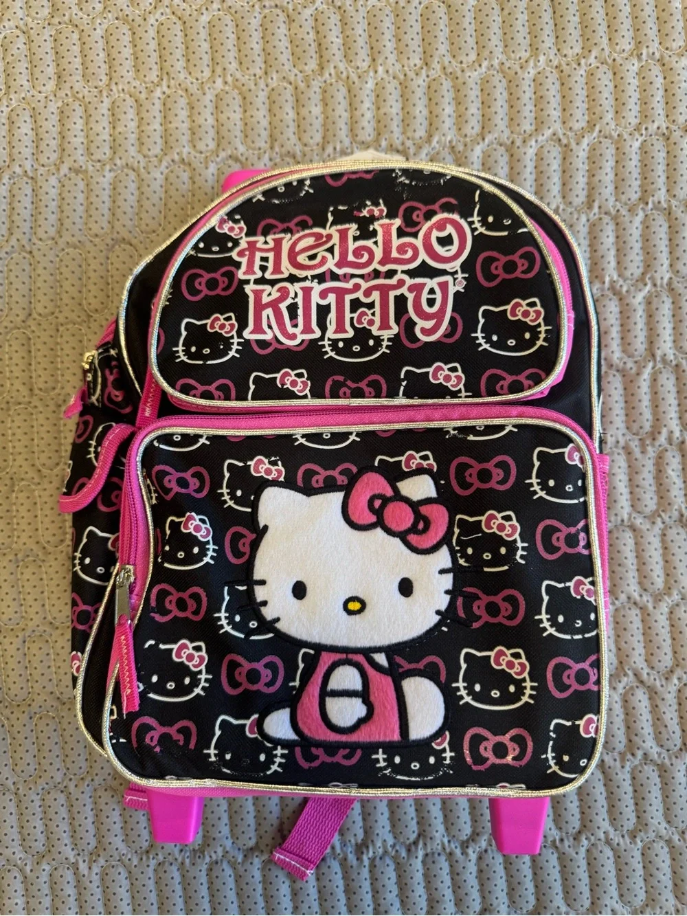 Autentic Hello Kitty Kids Rolling Backpack - Pink and Black